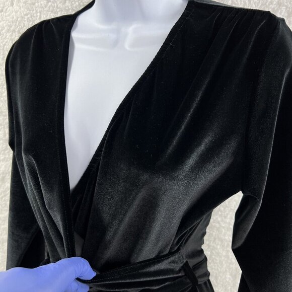 NWT Nasty Gal Black Velvet Long Sleeve Wrap Dress 8 Chic Witchy Business Career - Picture 4 of 16